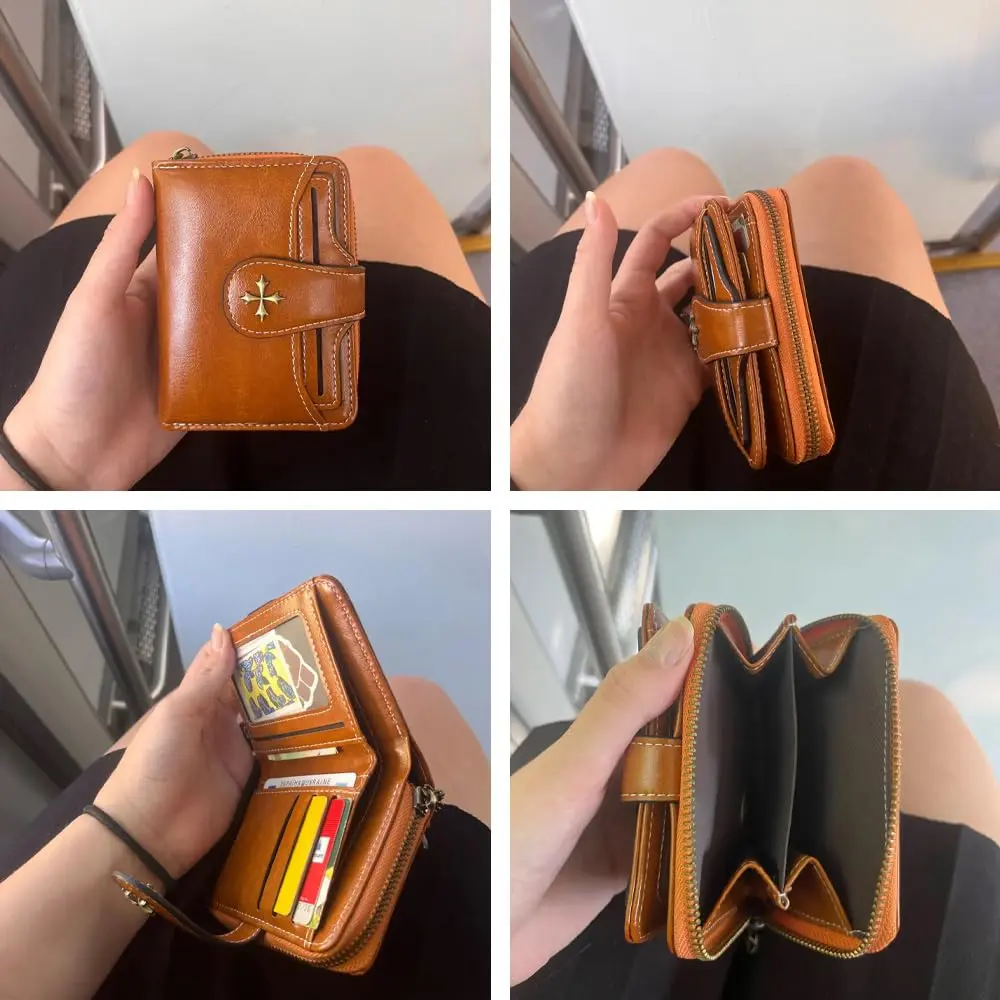 GGOOB Small Wallet for Women Zip Bifold Brown | Compact & Roomy with Zipper Coin Pocket - view 5