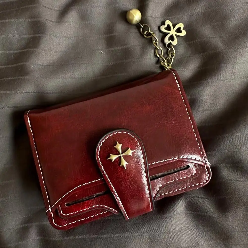 GGOOB Small Wallet for Women Zip Bifold Vintage Wallet Goth Purse Mini Leather Cash Wallets with Zipper Coin Pocket (Red,Small) | Compact & Roomy - view 4