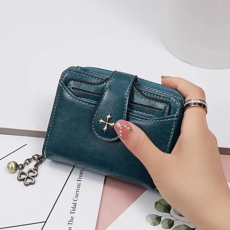 GGOOB Small Wallet for Women Zip Bifold Vintage Wallet Blue | Compact & Roomy - view 2