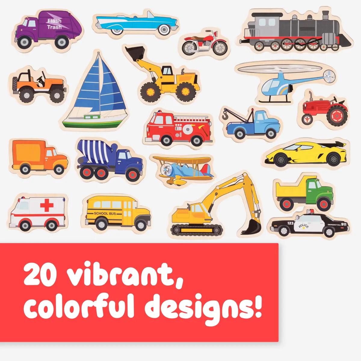 Spark & Wow Wooden Magnets, Transport | 20 Colorful Transportation Shapes for Kids - view 3