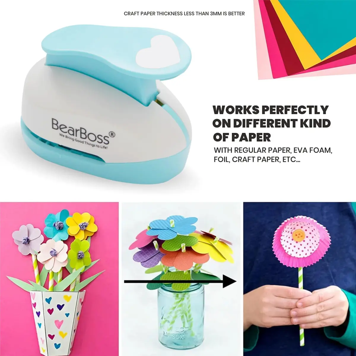 BearBoss Heart Paper Punch 2 inch (5.08 cm) | Ergonomic Lever for Effortless Crafting - view 5