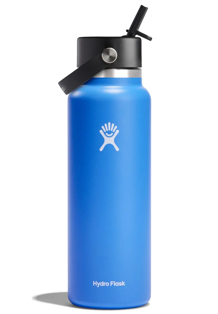 Hydro Flask Water Bottle - Insulated Stainless Steel - Wide Straw Lid, Non Spill, Leakproof in 40 Oz Cascade Blue | Keeps drinks cold 24 hrs - main product image