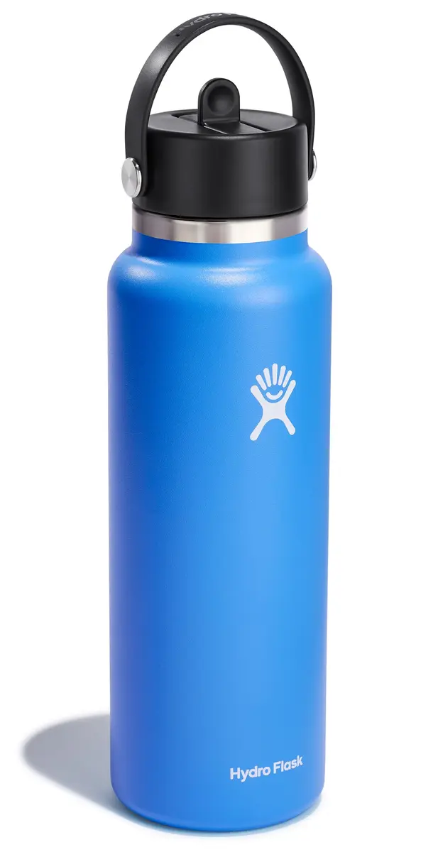 Hydro Flask Water Bottle - Insulated Stainless Steel - Wide Straw Lid, Non Spill, Leakproof in 40 Oz Cascade Blue | Keeps drinks cold 24 hrs - view 2