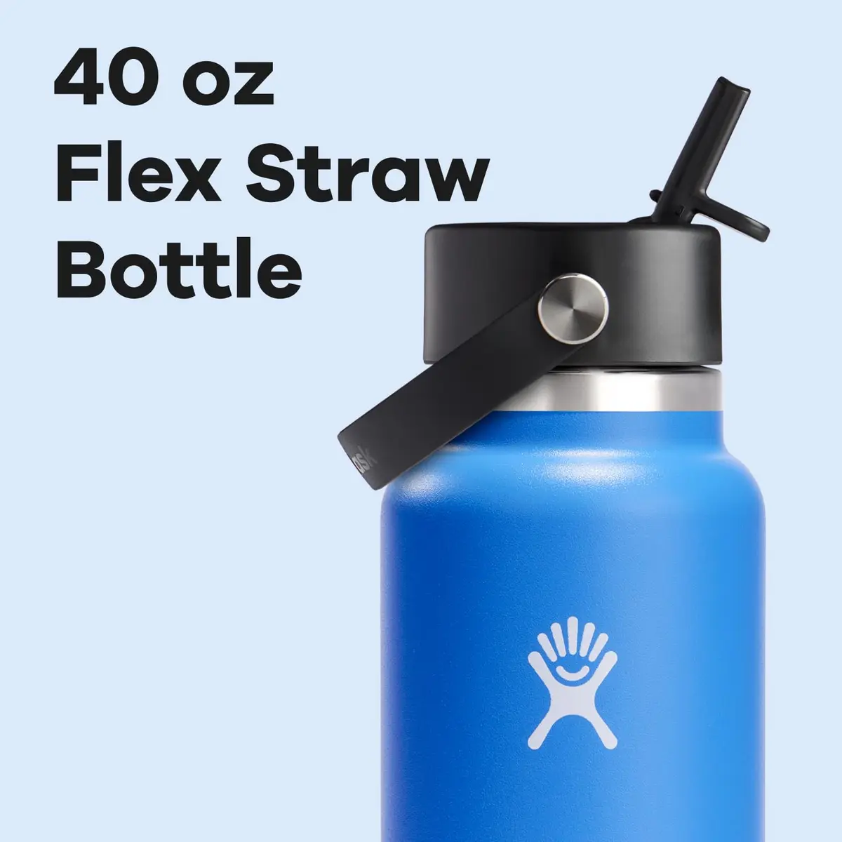 Hydro Flask Water Bottle - Insulated Stainless Steel - Wide Straw Lid, Non Spill, Leakproof in 40 Oz Cascade Blue | Keeps drinks cold 24 hrs - view 3