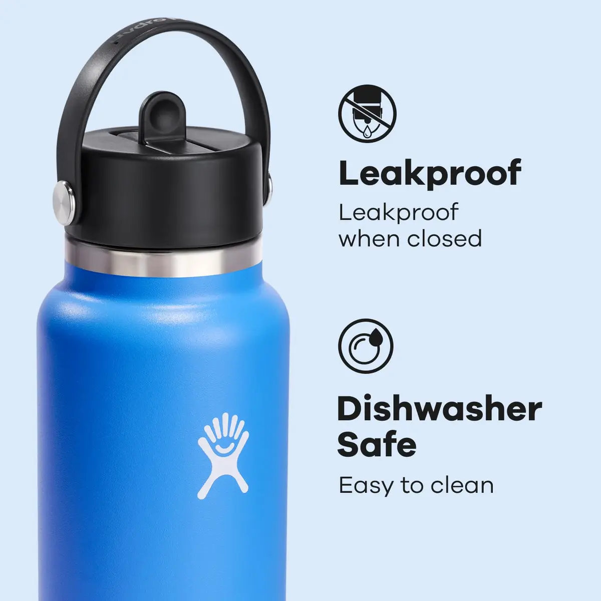 Hydro Flask Water Bottle - Insulated Stainless Steel - Wide Straw Lid, Non Spill, Leakproof in 40 Oz Cascade Blue | Keeps drinks cold 24 hrs - view 4