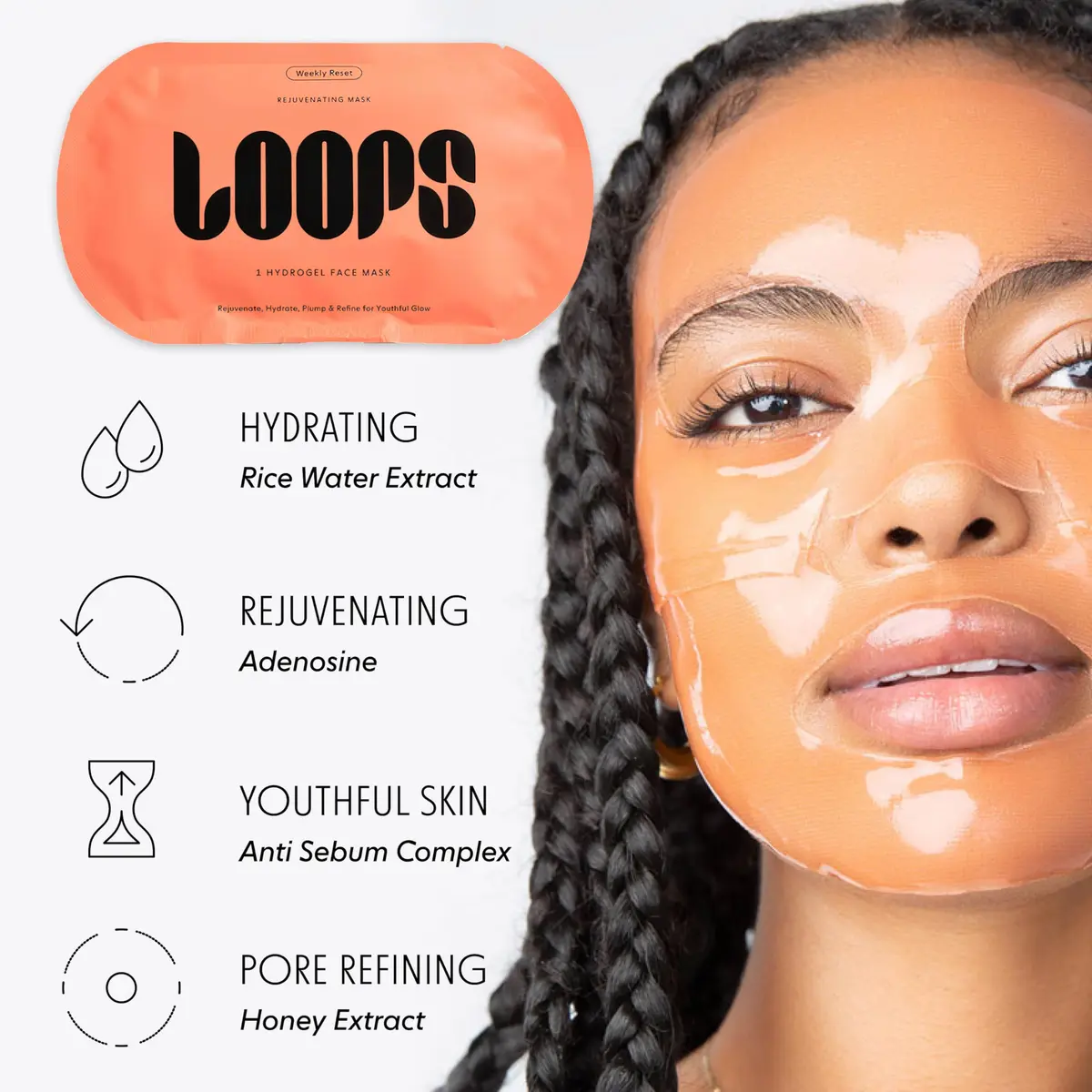 LOOPS Weekly Reset - Rejuvenating Korean Hydrogel Face Masks, 5pc | Hydrates & Refines Pores - view 3