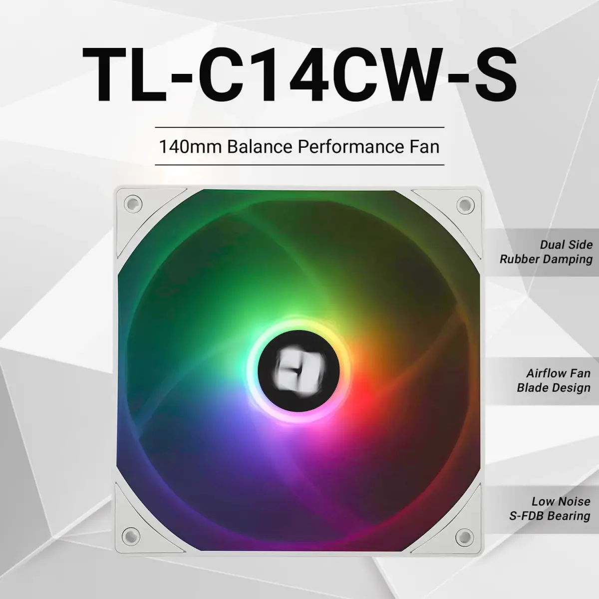 Thermalright TL-C14CW-S 140mm ARGB PWM Fan 1500RPM 75.8CFM | 14.5cm (5.7in) White - view 2