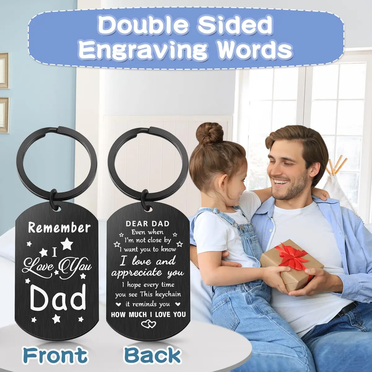 Keniot Father’s Day Gifts Dad Keychain | Double Side Remember I Love You Dad (70-120 chars) - view 2