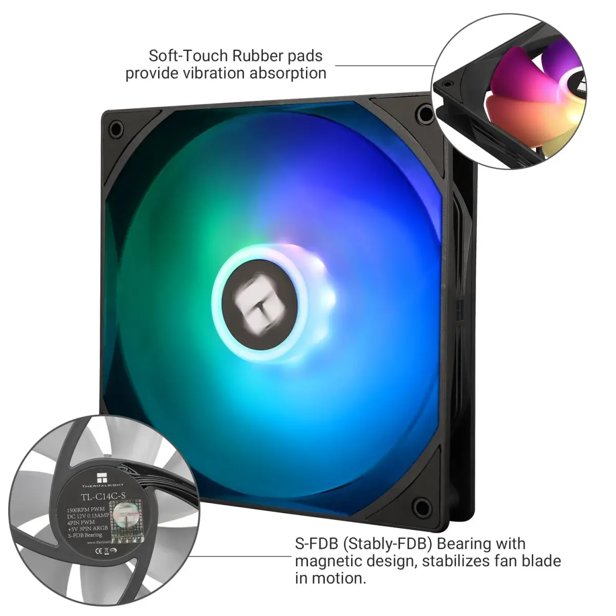 Thermalright TL-C14C-S 140mm PWM Fan with ARGB Lighting | 1500RPM, 75.8 CFM, 26.4 dB(A) - view 4