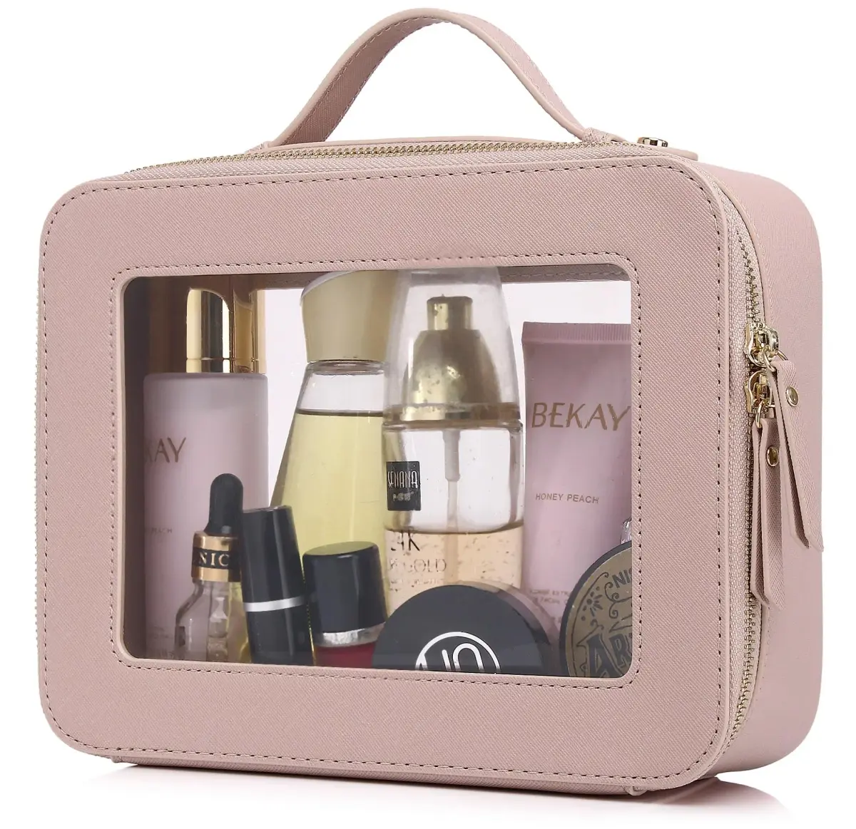 Pinkmik Large C/Pink Clear Makeup Bag | TSA Approved Travel Cosmetic Case - main product image