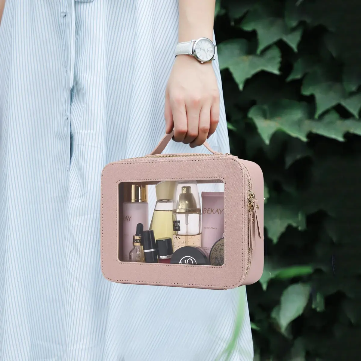 Pinkmik Large C/Pink Clear Makeup Bag | TSA Approved Travel Cosmetic Case - view 2