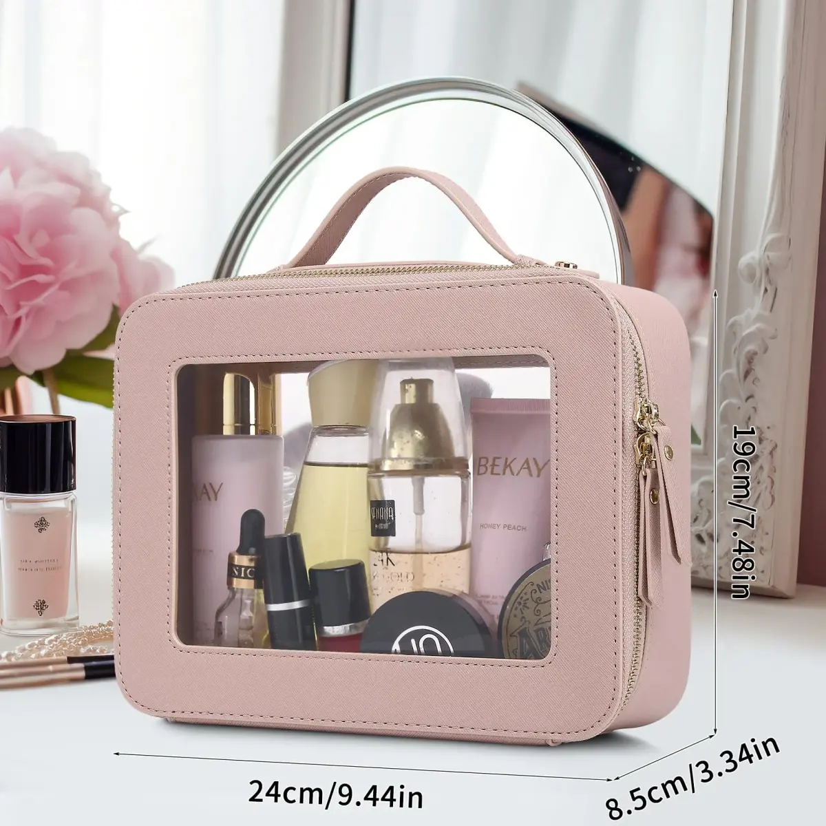 Pinkmik Large C/Pink Clear Makeup Bag | TSA Approved Travel Cosmetic Case - view 3