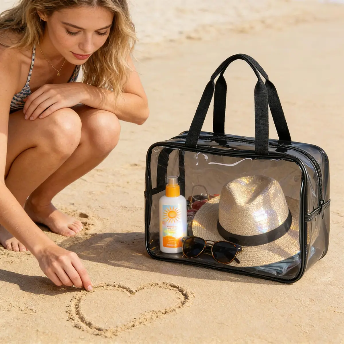 ONEART Gray Clear PVC Travel Toiletry Bag 30cm (11.81 x 5.12 x 8.26 inches) | Waterproof & Stadium Approved - view 5