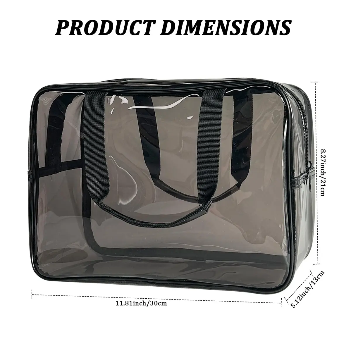ONEART Gray Clear PVC Travel Toiletry Bag 30cm (11.81 x 5.12 x 8.26 inches) | Waterproof & Stadium Approved - view 2