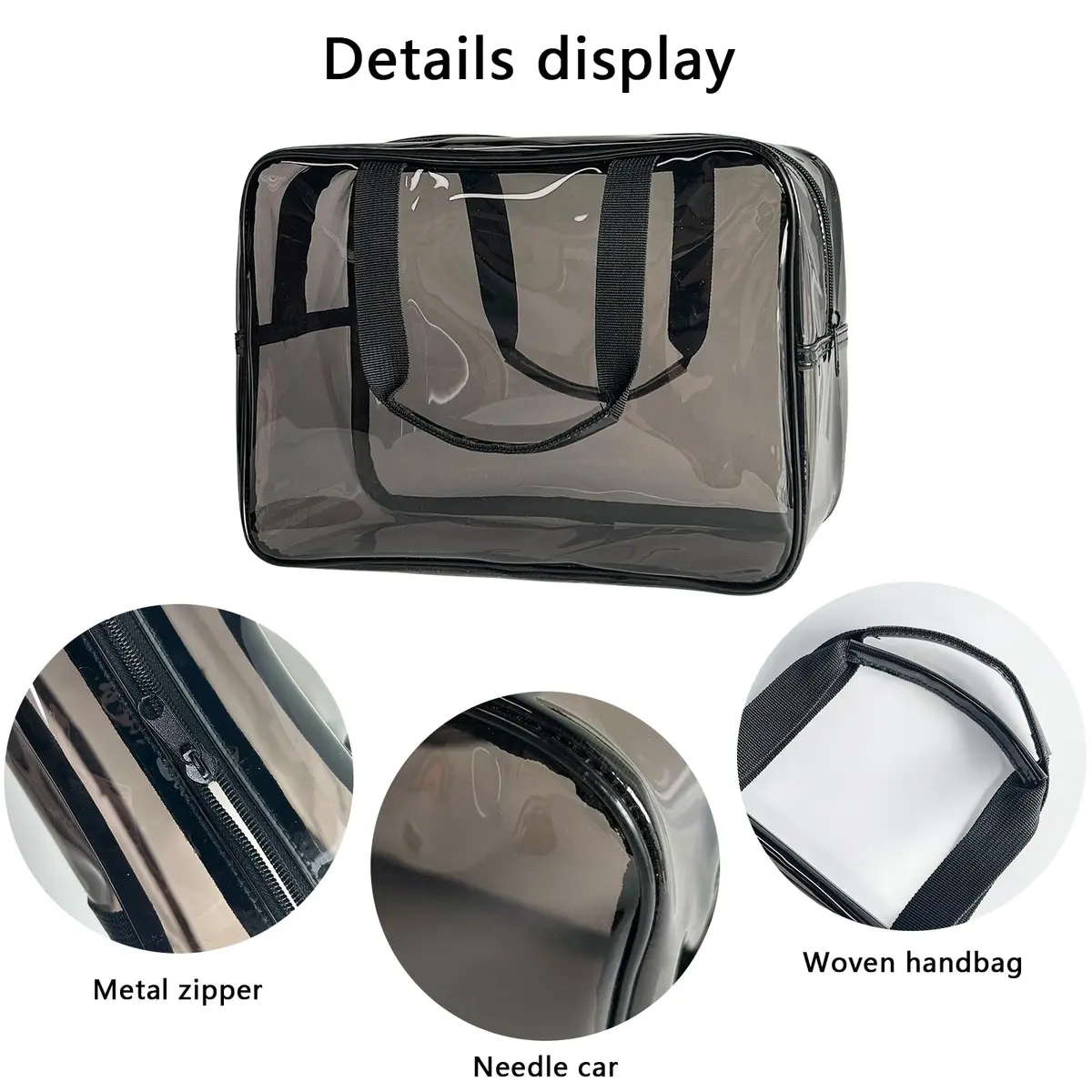 ONEART Gray Clear PVC Travel Toiletry Bag 30cm (11.81 x 5.12 x 8.26 inches) | Waterproof & Stadium Approved - view 3