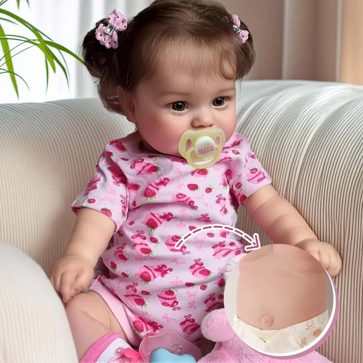 JIZHI 20-inch Reborn Baby Doll, Peach Pink | Realistic Lifelike Baby Girl Doll with Wavy Brown Hair, ASTM F963 & CPC Certified - main product image