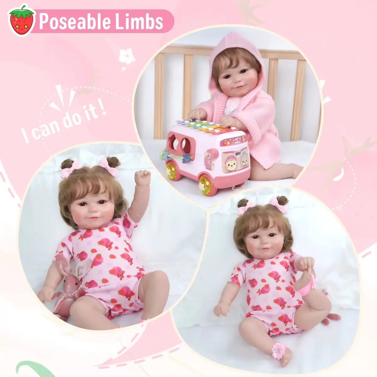 JIZHI 20-inch Reborn Baby Doll, Peach Pink | Realistic Lifelike Baby Girl Doll with Wavy Brown Hair, ASTM F963 & CPC Certified - view 5