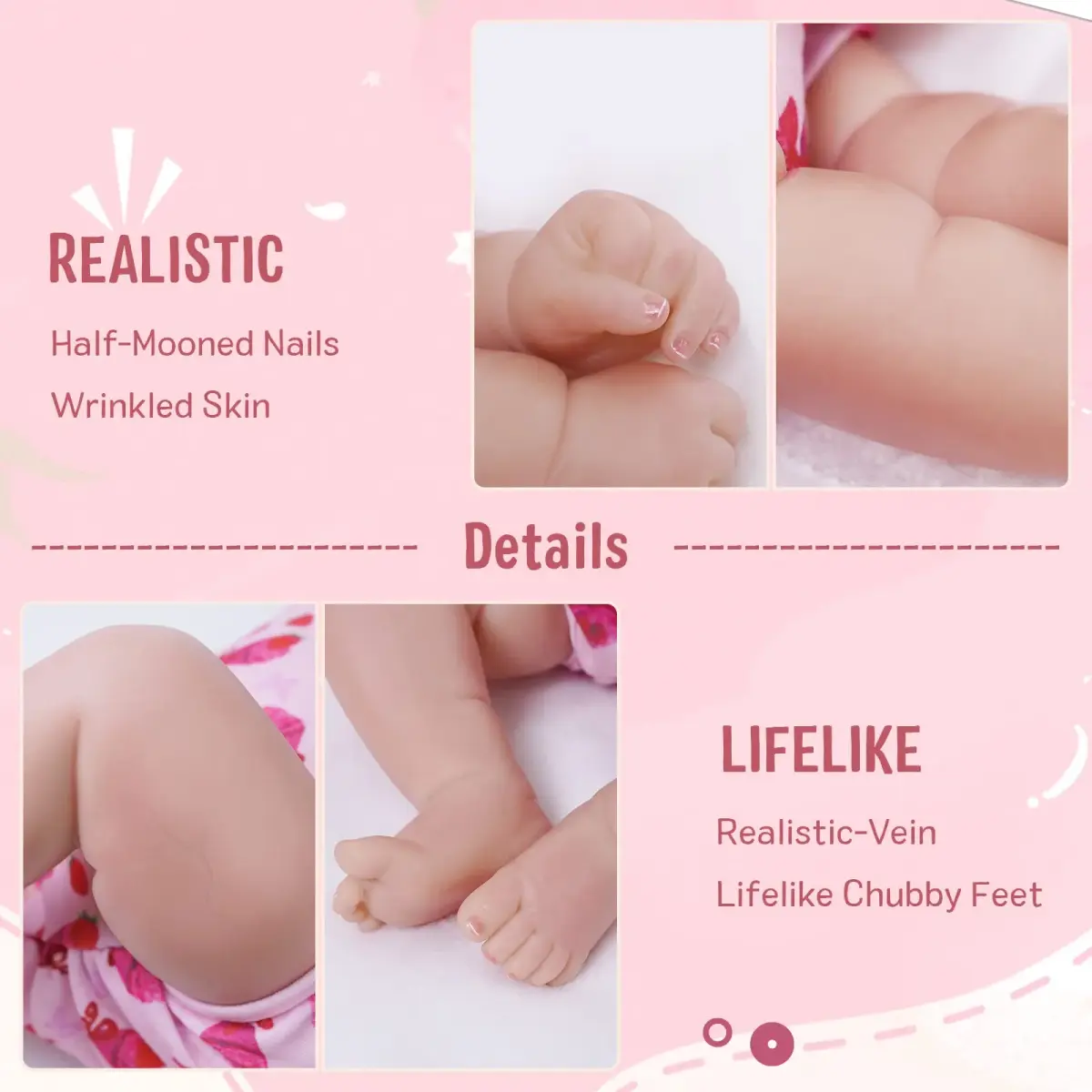 JIZHI 20-inch Reborn Baby Doll, Peach Pink | Realistic Lifelike Baby Girl Doll with Wavy Brown Hair, ASTM F963 & CPC Certified - view 2