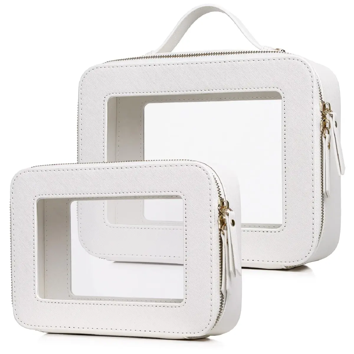 Pinkmik White Clear Makeup Bag Set (Medium & Large) | TSA Approved Travel Cosmetic Case - main product image