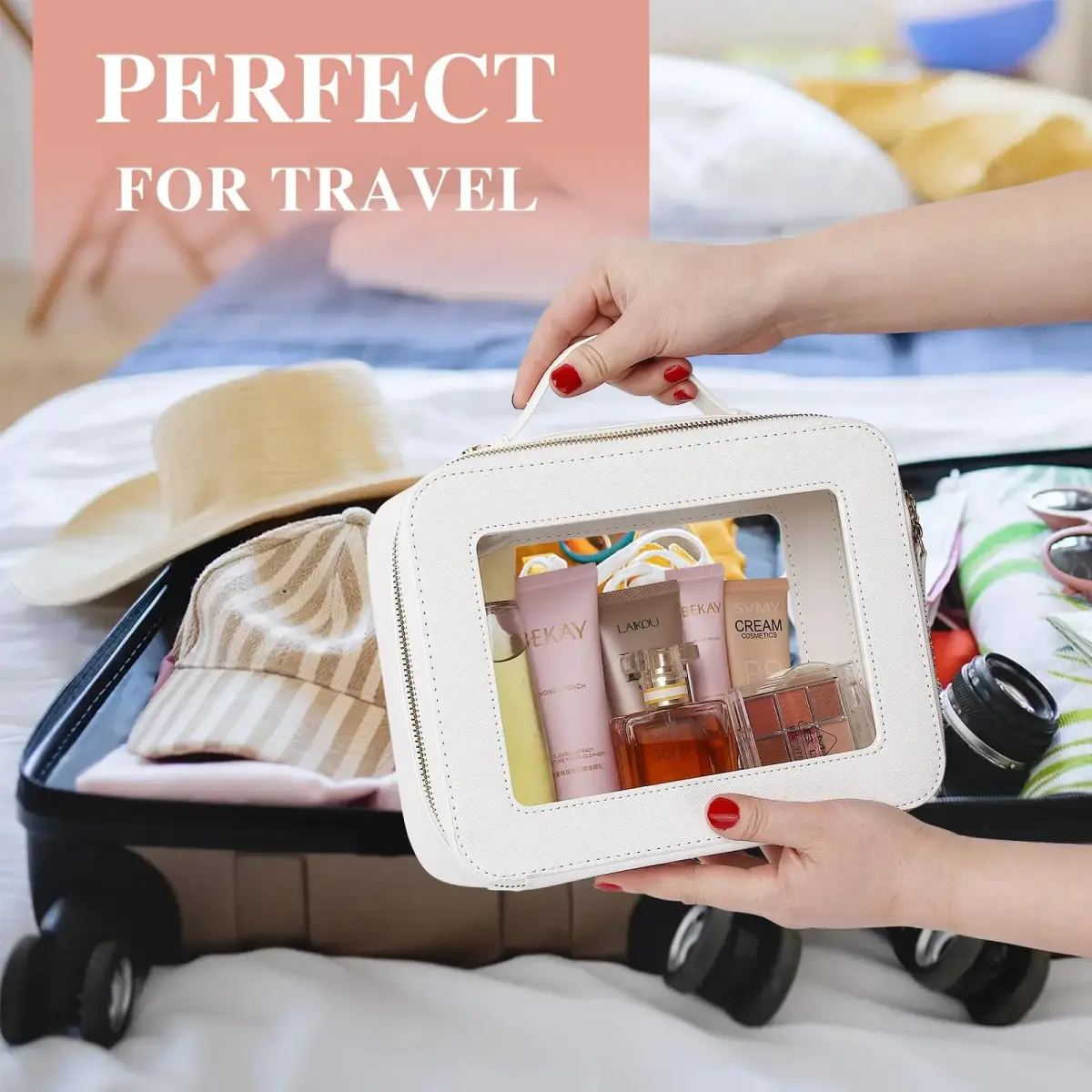 Pinkmik White Clear Makeup Bag Set (Medium & Large) | TSA Approved Travel Cosmetic Case - view 3