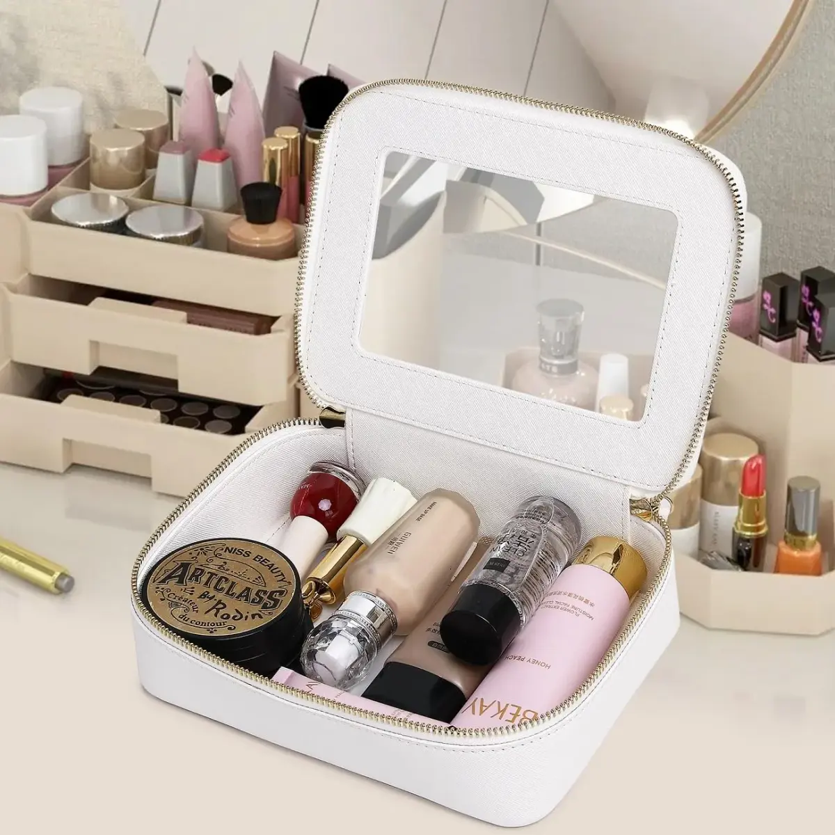 Pinkmik D/White Clear Makeup Bag - Medium Size | TSA Approved Travel Cosmetic Case - view 4