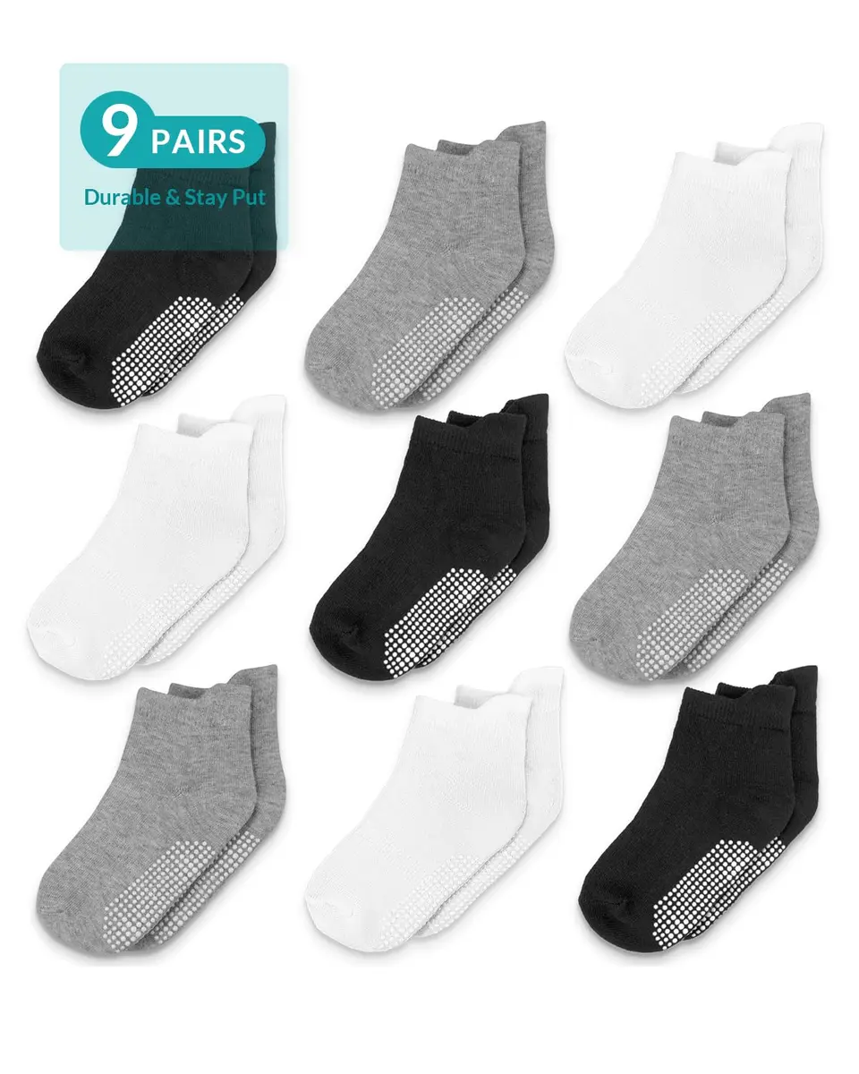 Infinno Baby Non Slip Ankle Socks with Grips, 9 Pairs | Toddler & Kids Grip Socks for Safety & Style - view 8