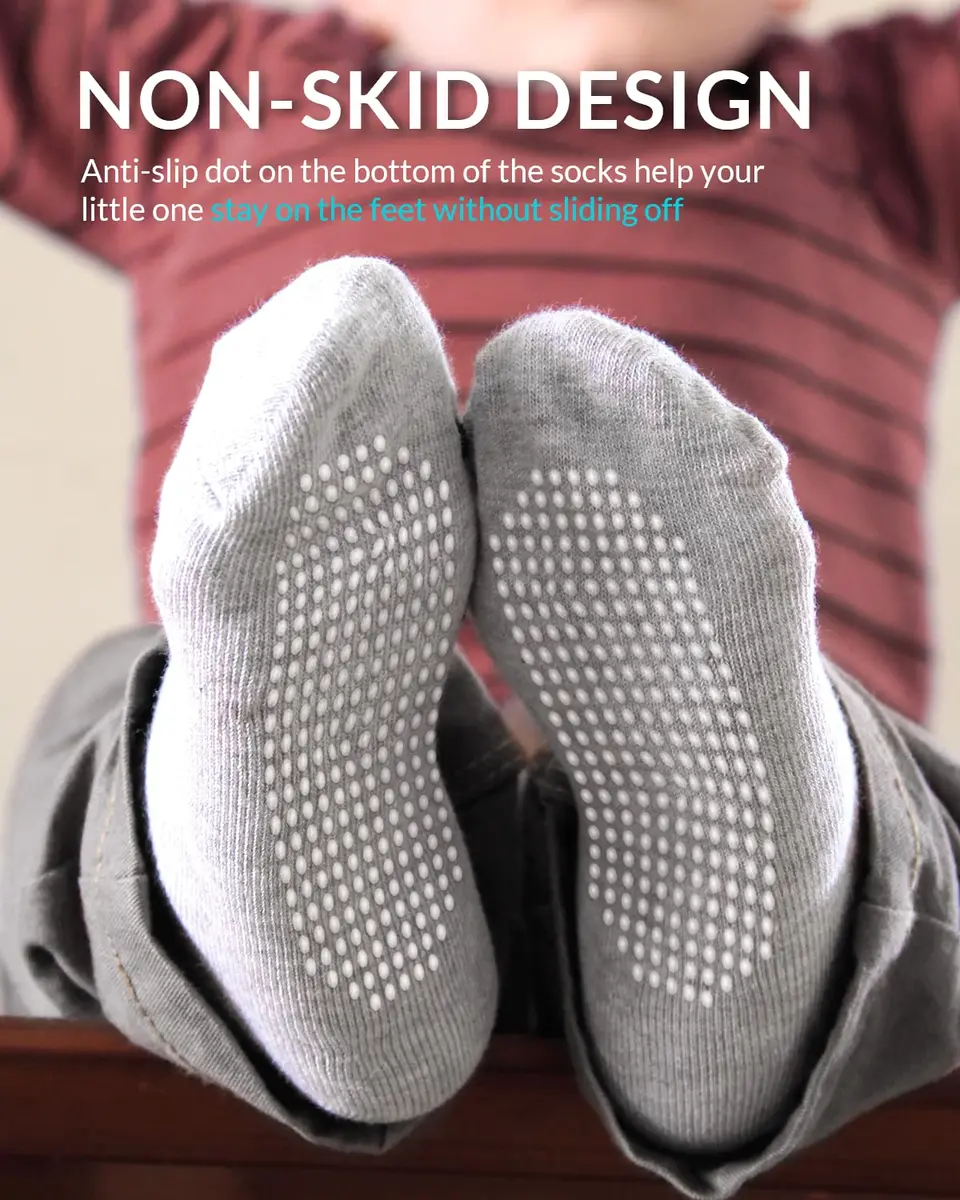 Infinno Baby Non Slip Ankle Socks with Grips, 9 Pairs | Toddler & Kids Grip Socks for Safety & Style - view 2