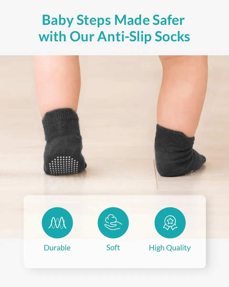 Infinno Baby Non Slip Ankle Socks with Grips, 9 Pairs | Toddler & Kids Grip Socks for Safety & Style - view 4