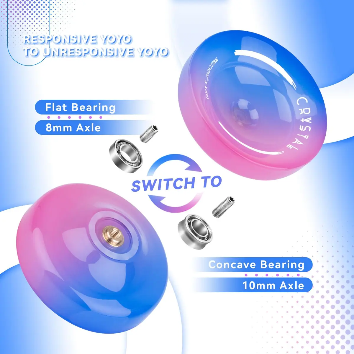 MAGICYOYO K2 Crystal Responsive Yoyo for Kids 8-12, Beginner Yo-yo with Dual Modes & Accessories (Blue Pink Gradient) - view 5