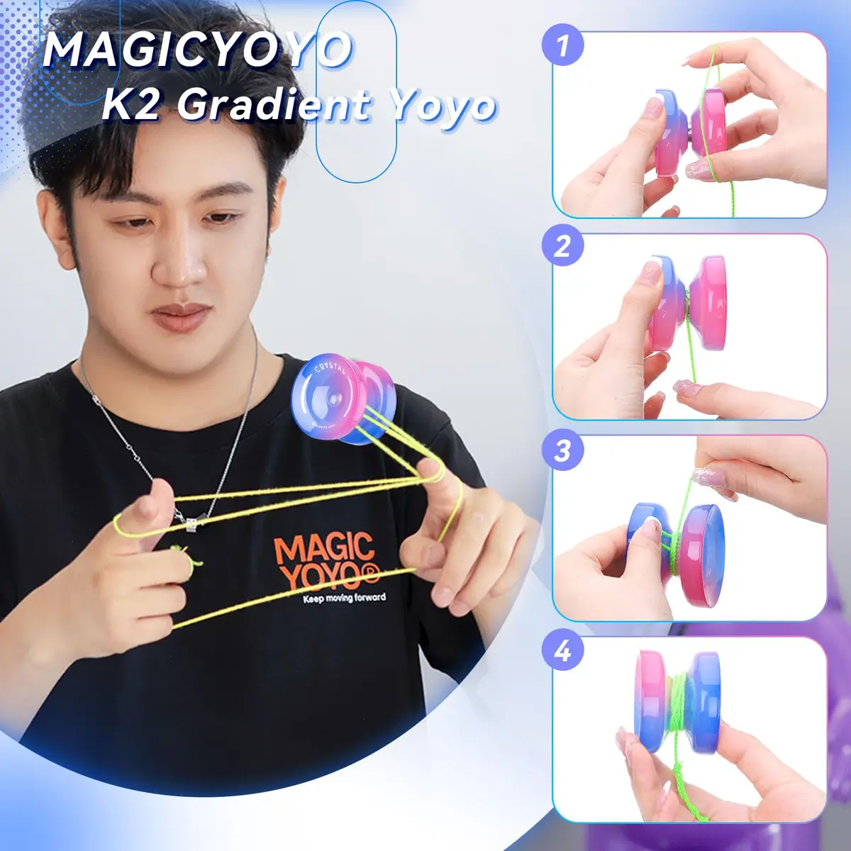 MAGICYOYO K2 Crystal Responsive Yoyo for Kids 8-12, Beginner Yo-yo with Dual Modes & Accessories (Blue Pink Gradient) - view 7