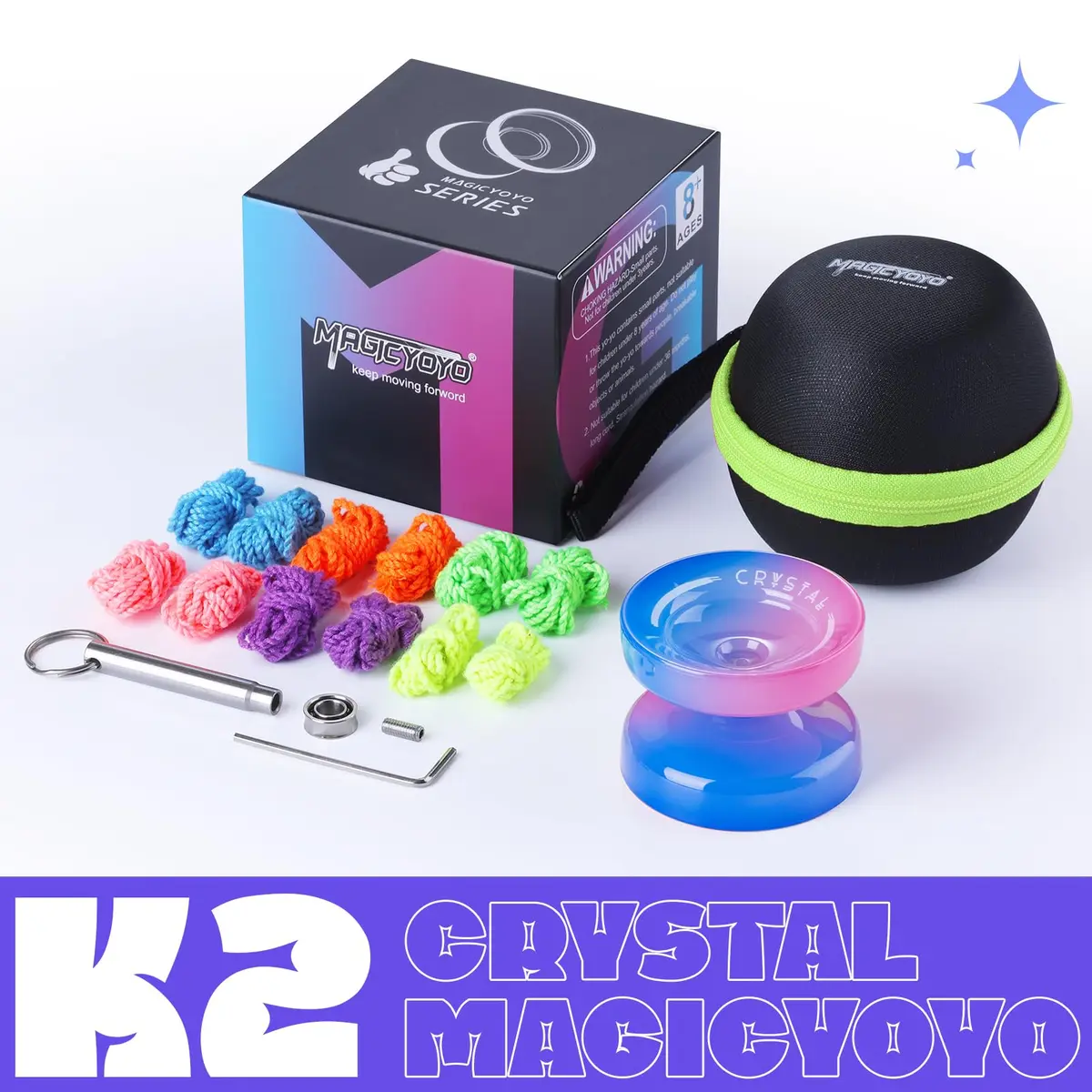 MAGICYOYO K2 Crystal Responsive Yoyo for Kids 8-12, Beginner Yo-yo with Dual Modes & Accessories (Blue Pink Gradient) - view 9