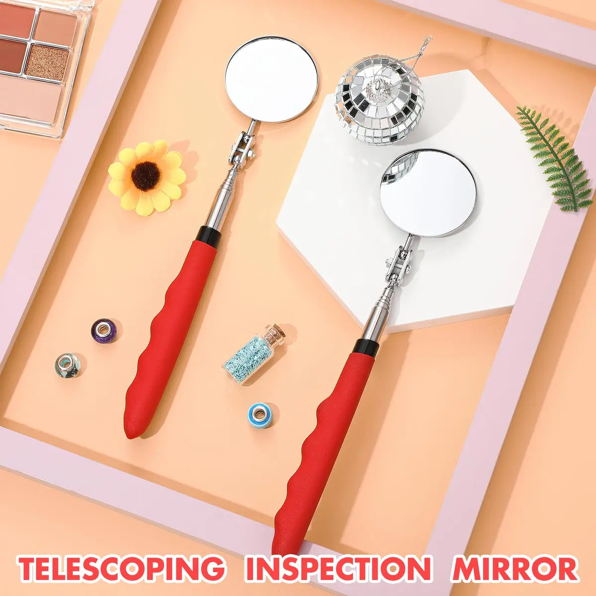 Copkim Telescoping Inspection Mirror for Mechanics,Red,Round | Adjustable Handle, 50mm Diameter, Durable Metal & Glass - view 4