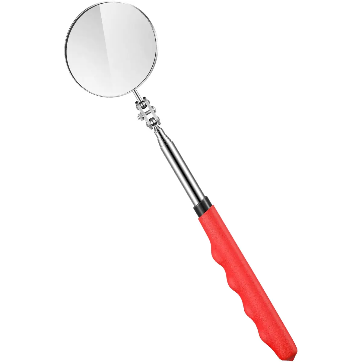Copkim Telescoping Inspection Mirror for Mechanics,Red,Round | Adjustable Handle, 50mm Diameter, Durable Metal & Glass - main product image