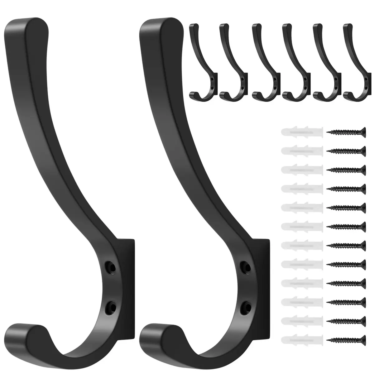 saffruff Heavy Duty Wall Mounted Coat Hooks 8 Pack | Supports 30 lbs, Rustproof Aluminum, Easy Install - main product image
