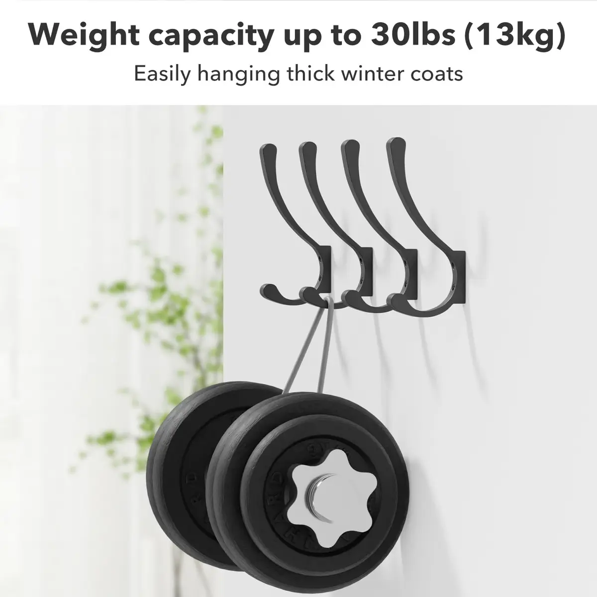 saffruff Heavy Duty Wall Mounted Coat Hooks 8 Pack | Supports 30 lbs, Rustproof Aluminum, Easy Install - view 2