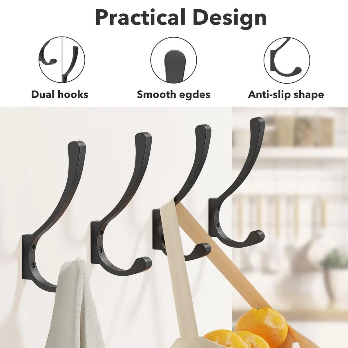 saffruff Heavy Duty Wall Mounted Coat Hooks 8 Pack | Supports 30 lbs, Rustproof Aluminum, Easy Install - view 4