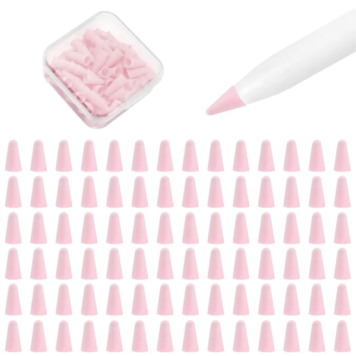 YBSUCLD Silicone Pencil Nib Sleeves for Apple Pencil 1/2/Pro/USB-C, Pink (100 Count) - main product image