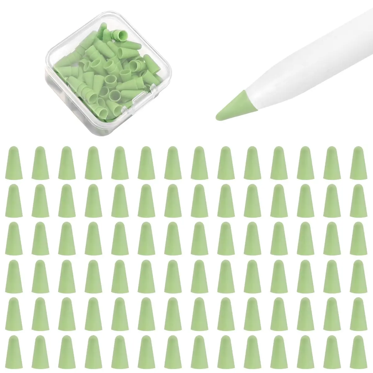 YBSUCLD Silicone Pencil Nib Sleeves for Apple Pencil 1/2/Pro/USB-C, 100pcs Green | Protects Screen & Extends Tip Life - main product image
