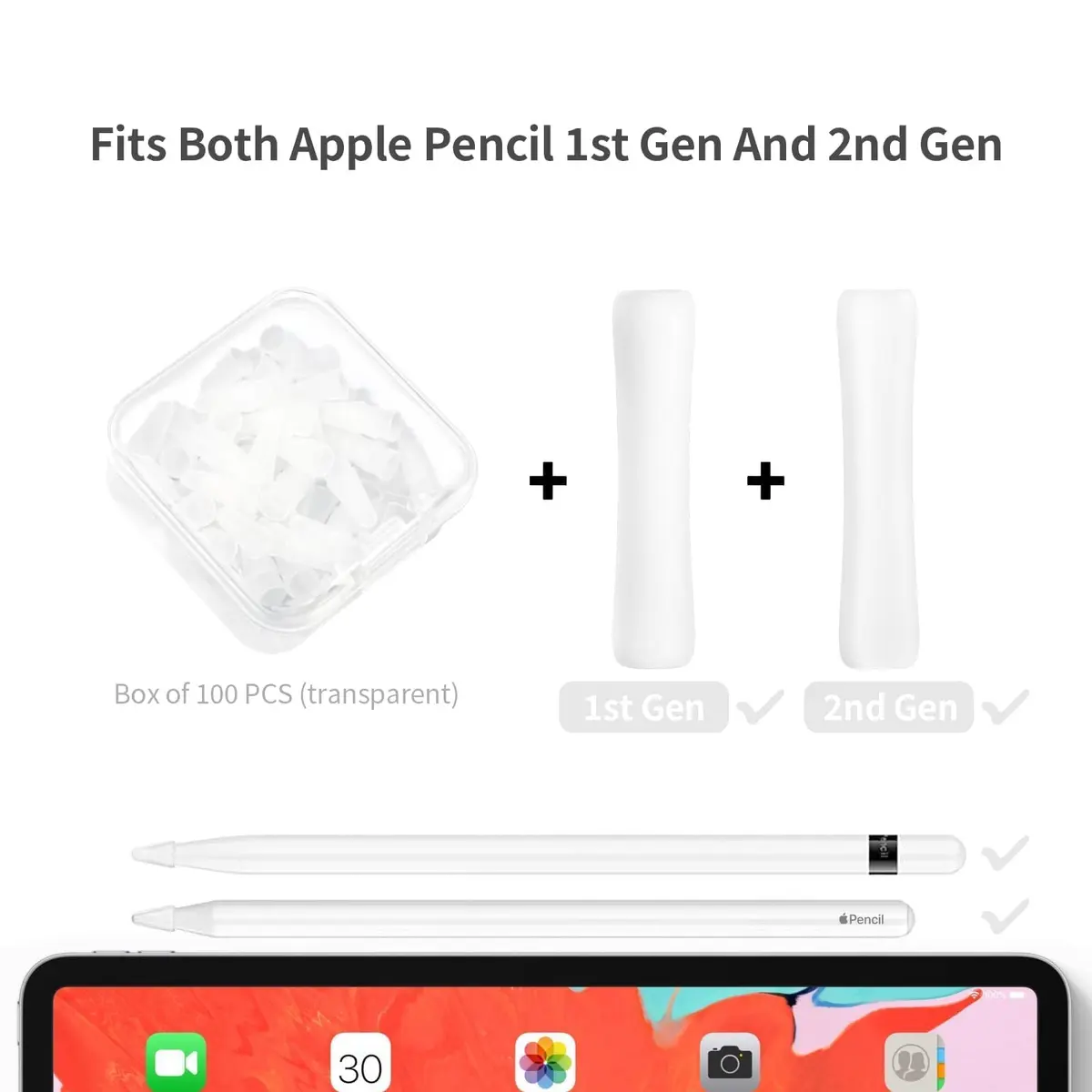 YBSUCLD Silicone Pencil Nib Sleeves for Apple Pencil 1/2/Pro/USB-C, 100pcs (20g) | Protects Screen & Extends Tip Life - view 2