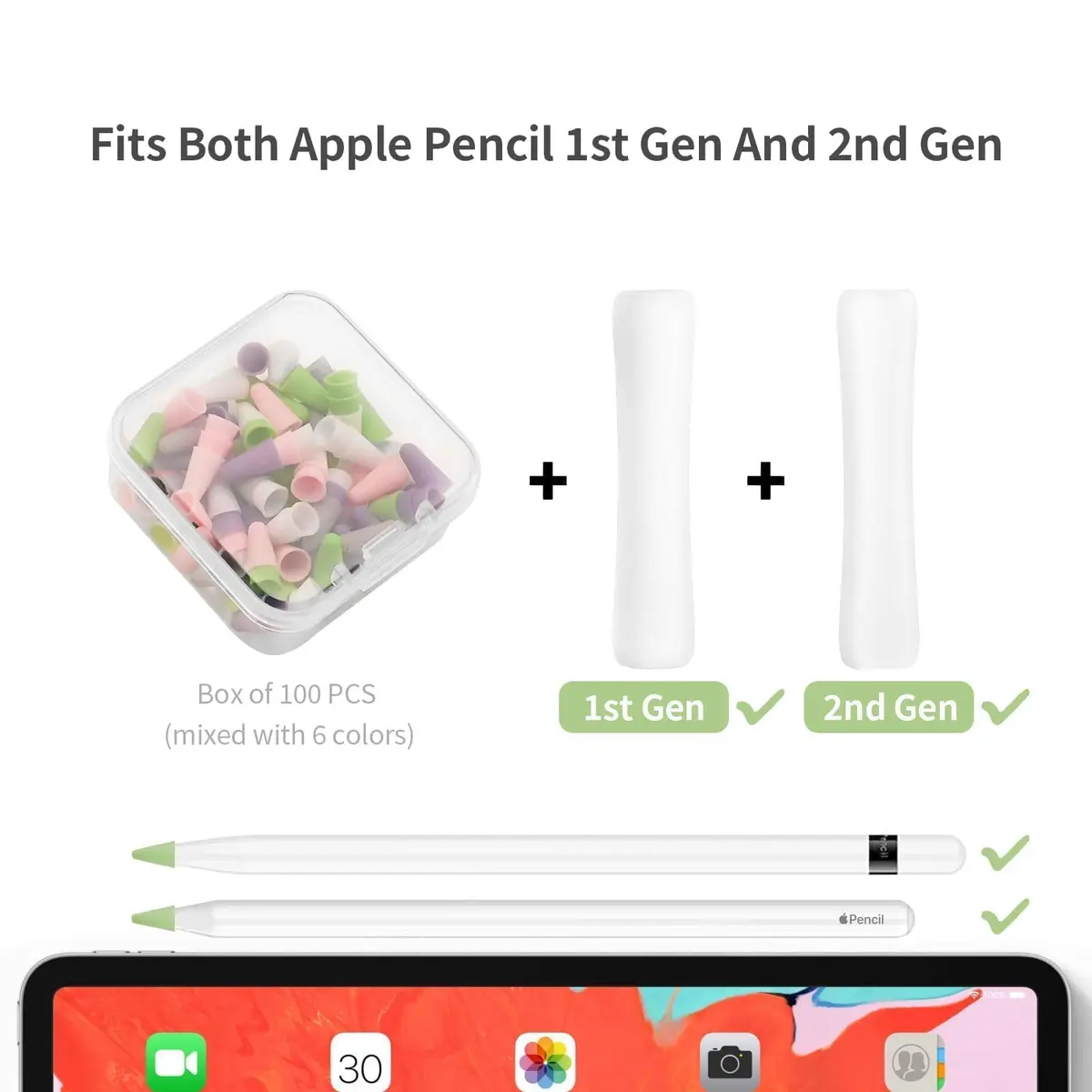 YBSUCLD 100pcs Silicone Pencil Nib Sleeve for Apple Pencils 1/2/pro/USB-C | Screen Friendly & Durable - view 2