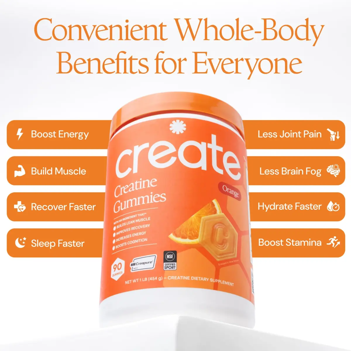Create Creatine Monohydrate Gummies Orange 90 Count (270g) | Vegan, Gluten-Free, Non-GMO Formula for Muscle Growth & Focus - view 4