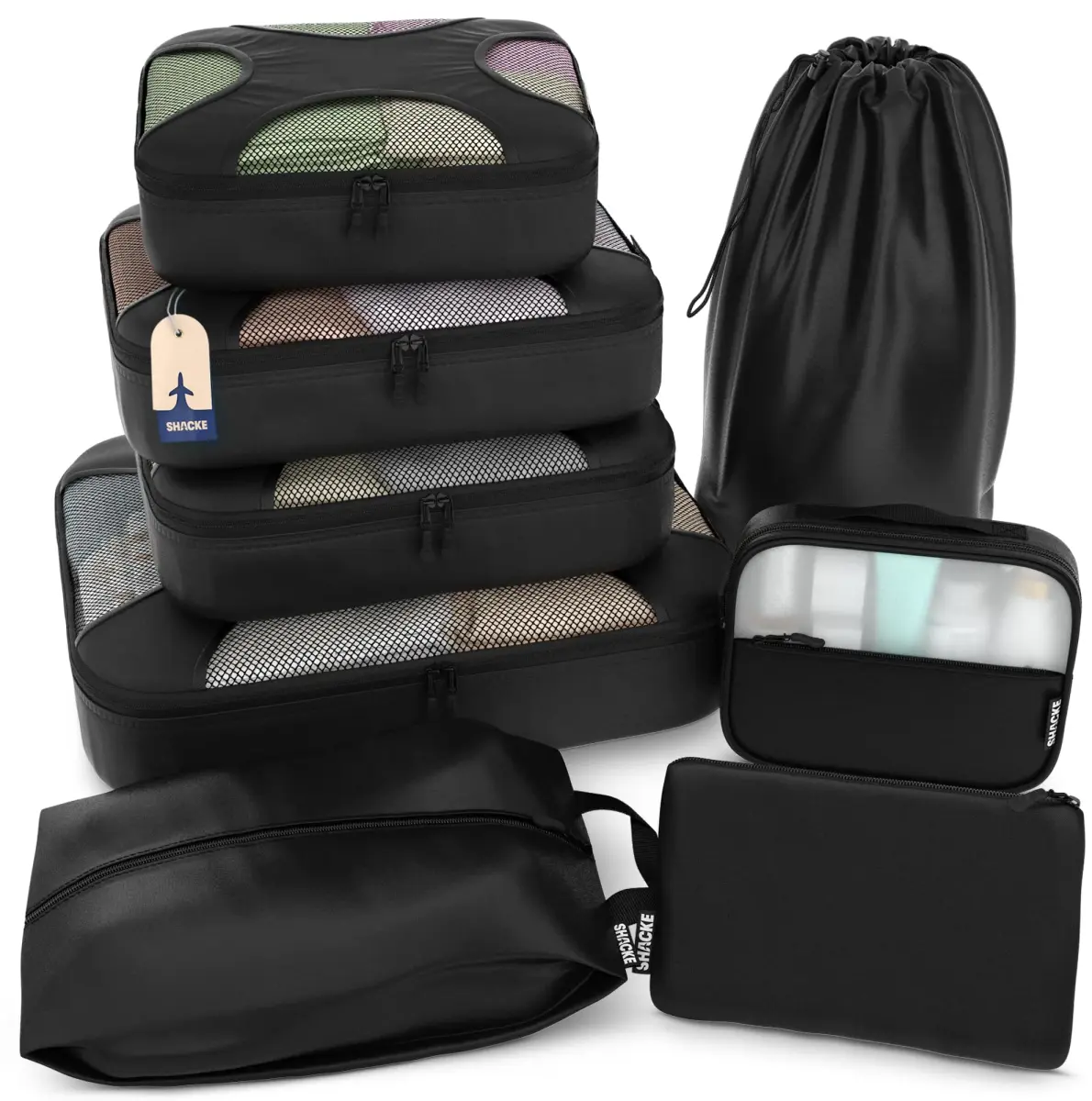 Shacke 8-Piece Packing Cube Set in Black - Travel Organizers with Laundry Bag - main product image
