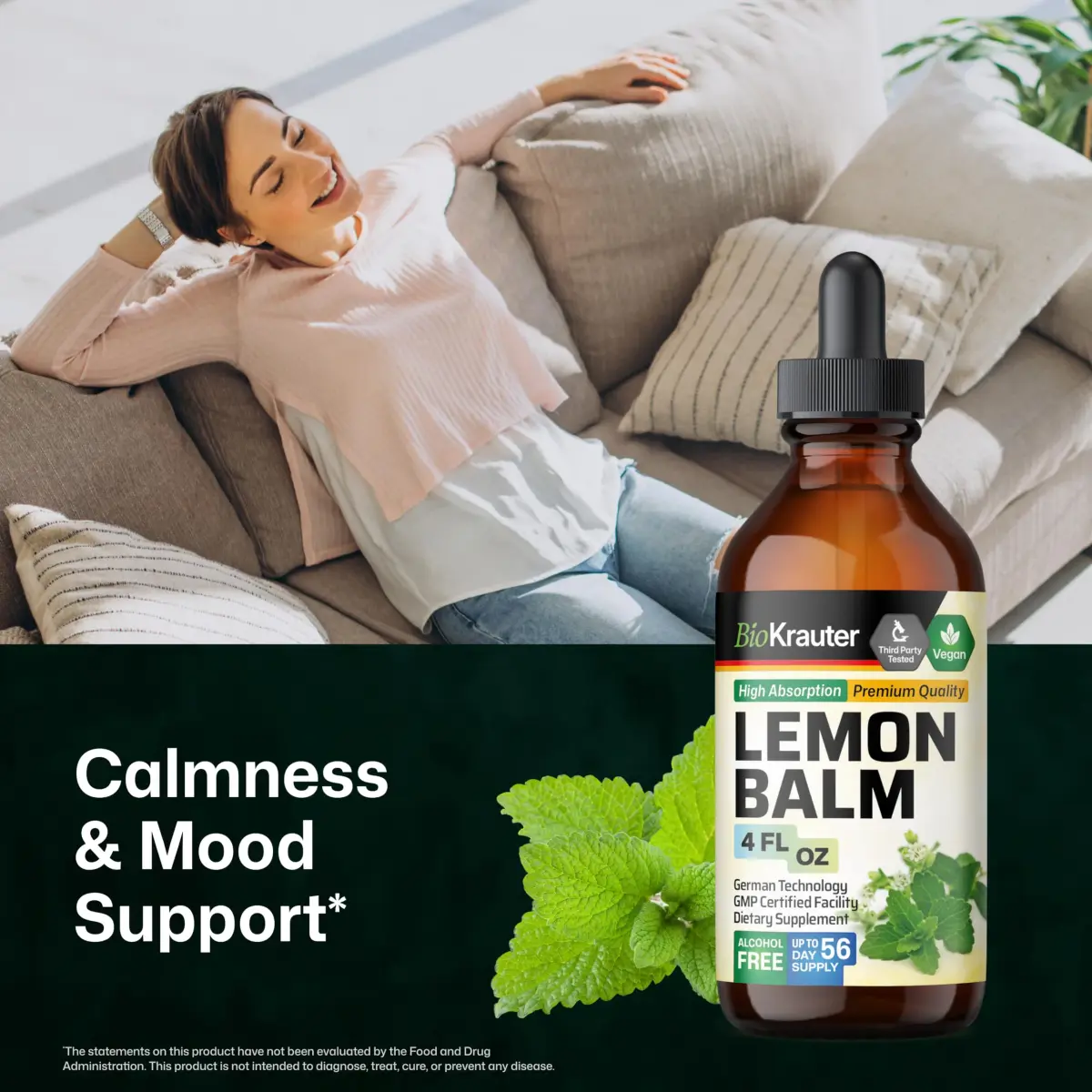 BIO KRAUTER Lemon Balm Tincture 118ml (4 Fl Oz) | Vegan Sleep Support Drops - view 2