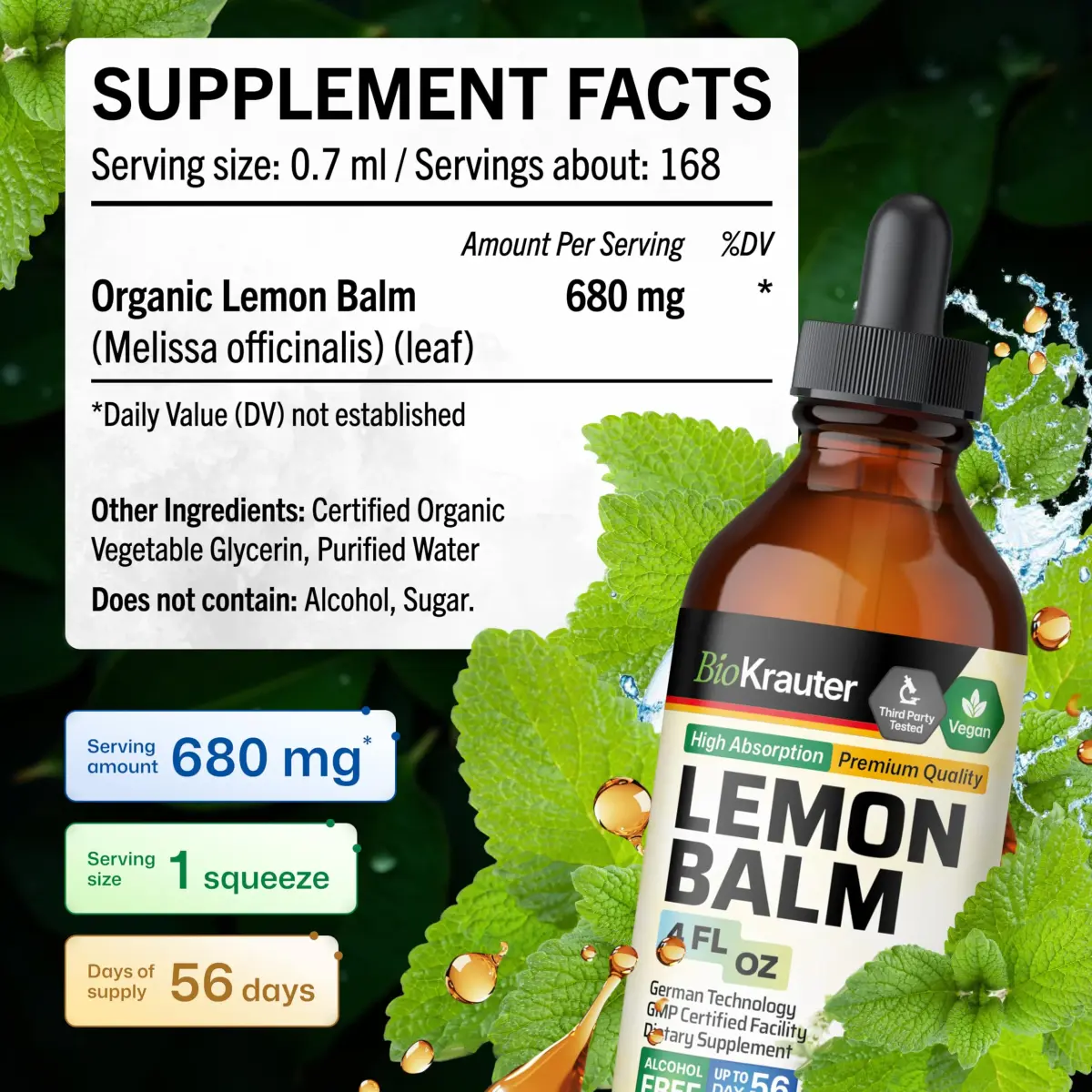 BIO KRAUTER Lemon Balm Tincture 118ml (4 Fl Oz) | Vegan Sleep Support Drops - view 4