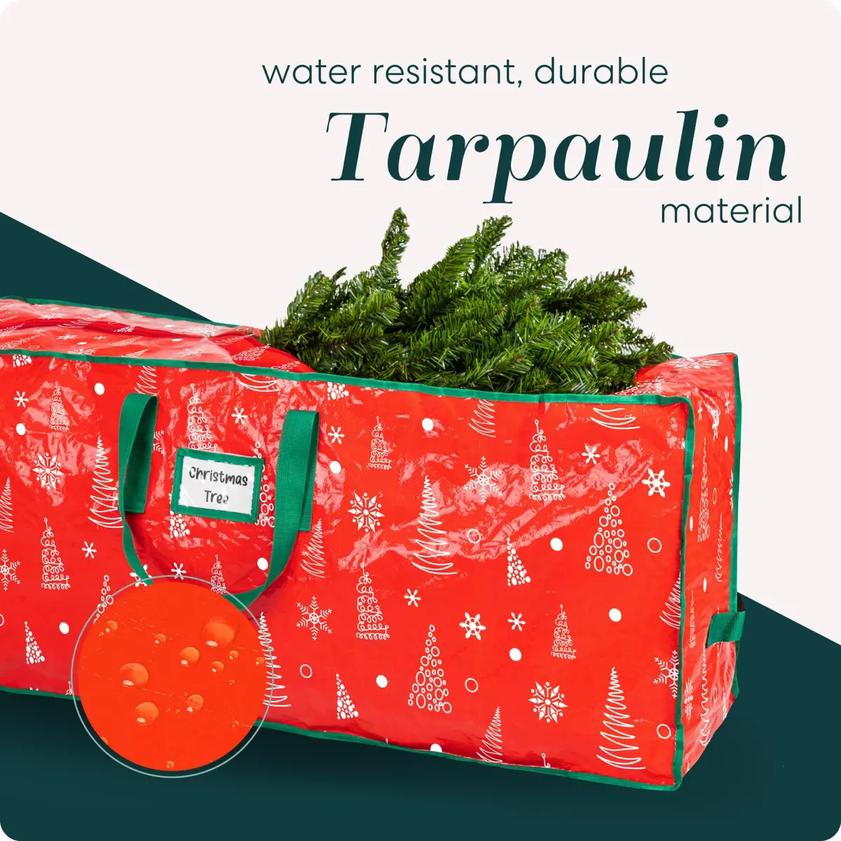Handy Laundry Christmas Tree Storage Bag for 7.5 Foot Artificial Trees | Red Printed, Waterproof, Zippered, Heavy-Duty Handles - view 3
