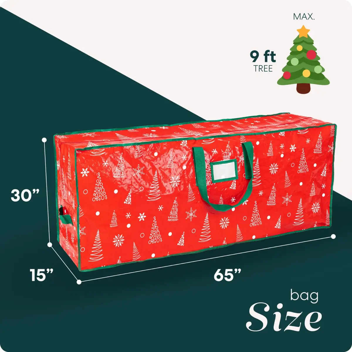 Handy Laundry Christmas Tree Storage Bag for 9ft Artificial Trees | Red Printed, Durable & Waterproof - view 2