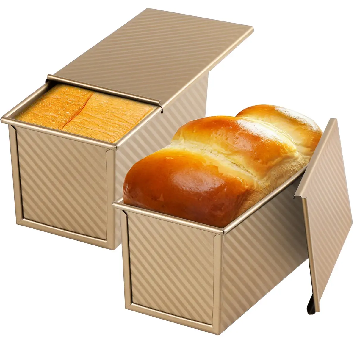 Beasea Pullman Loaf Pan 2 Pack 1 lb | Non-Stick Carbon Steel Bakeware with Lid - main product image