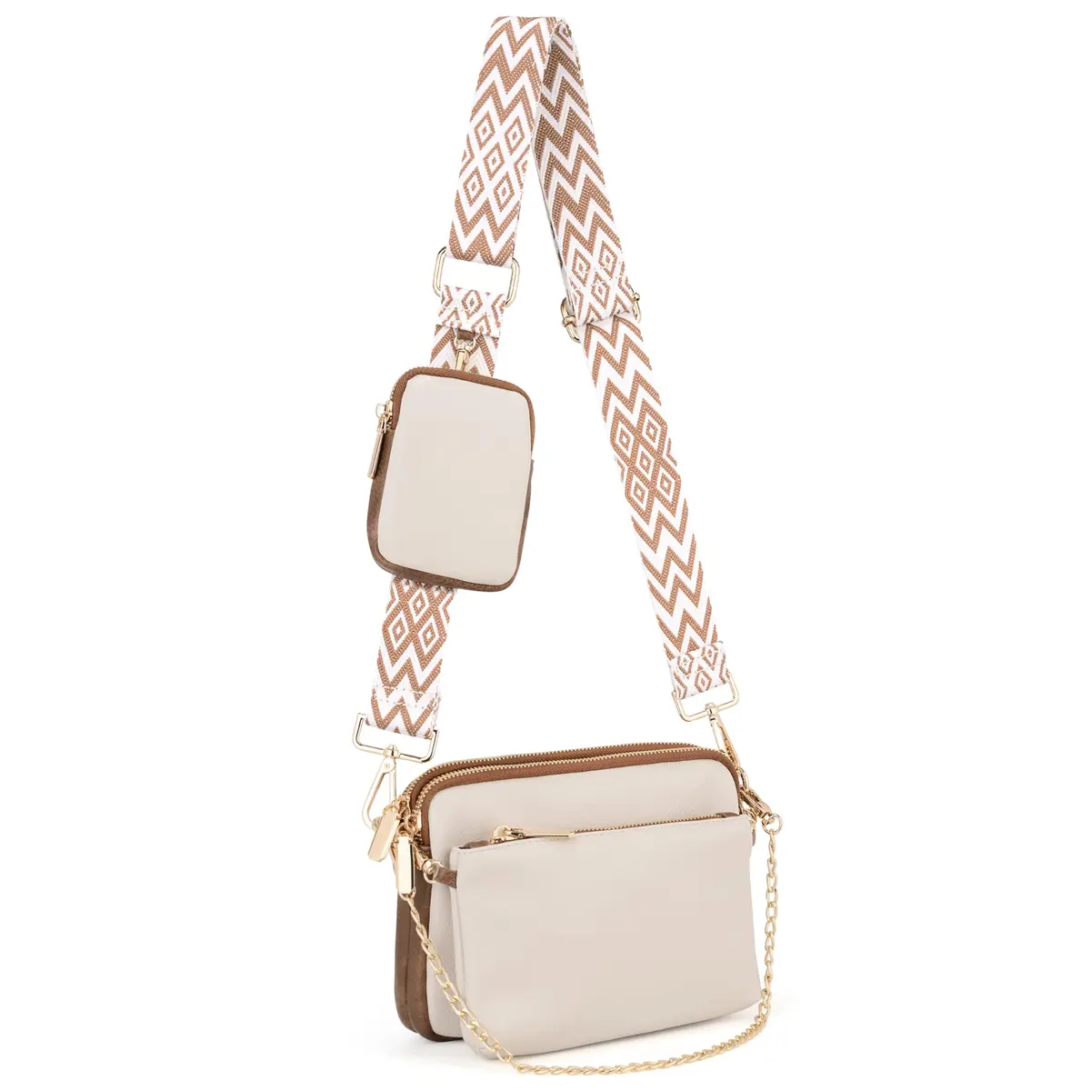 UTO Small Crossbody Bags 3 in 1 Trendy Belt Purse Fanny Chest Pack White B | Water-Resistant Synthetic Leather - main product image