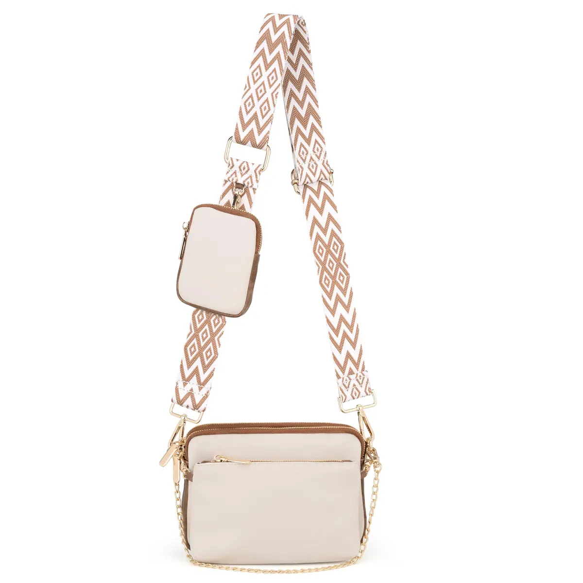 UTO Small Crossbody Bags 3 in 1 Trendy Belt Purse Fanny Chest Pack White B | Water-Resistant Synthetic Leather - view 5