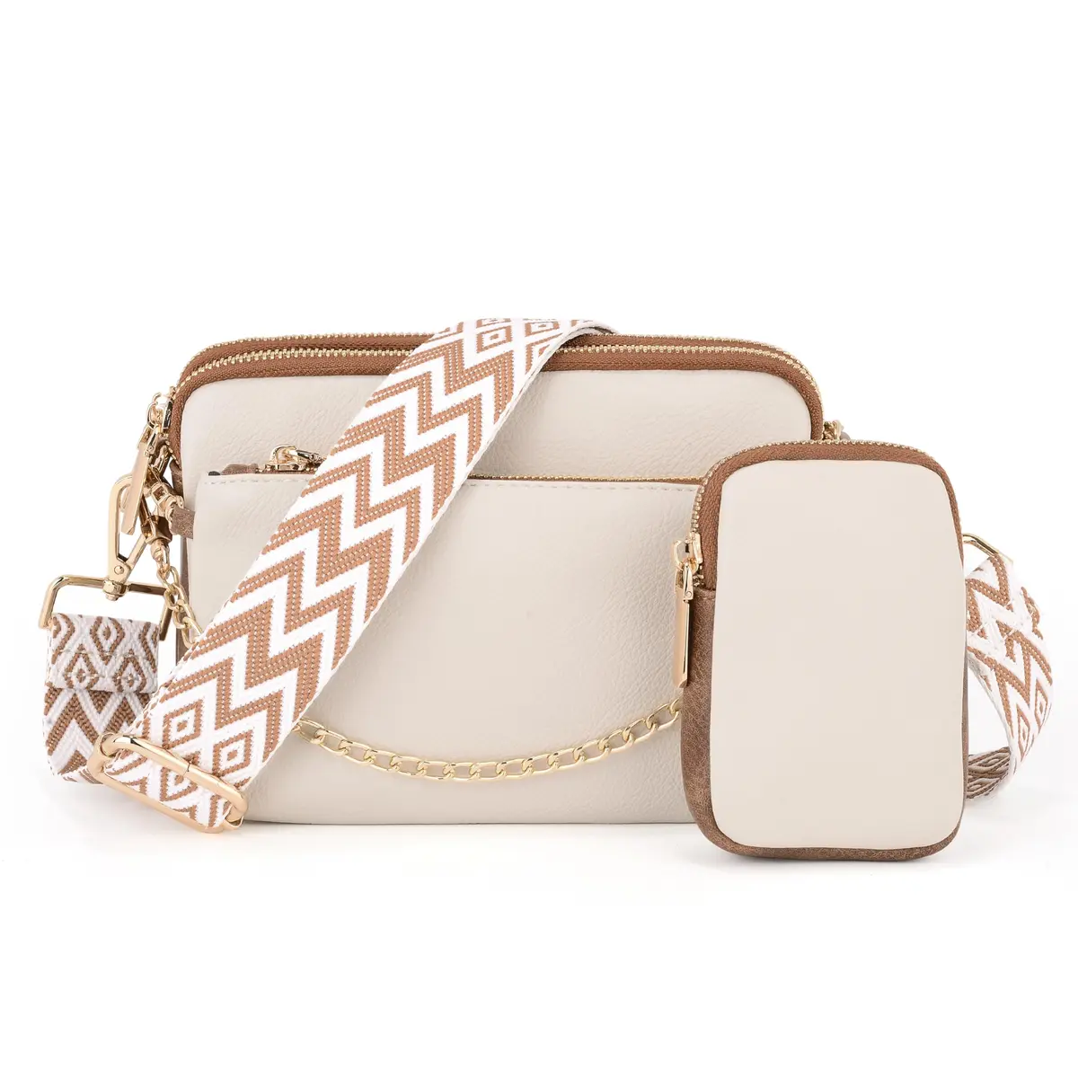 UTO Small Crossbody Bags 3 in 1 Trendy Belt Purse Fanny Chest Pack White B | Water-Resistant Synthetic Leather - view 4